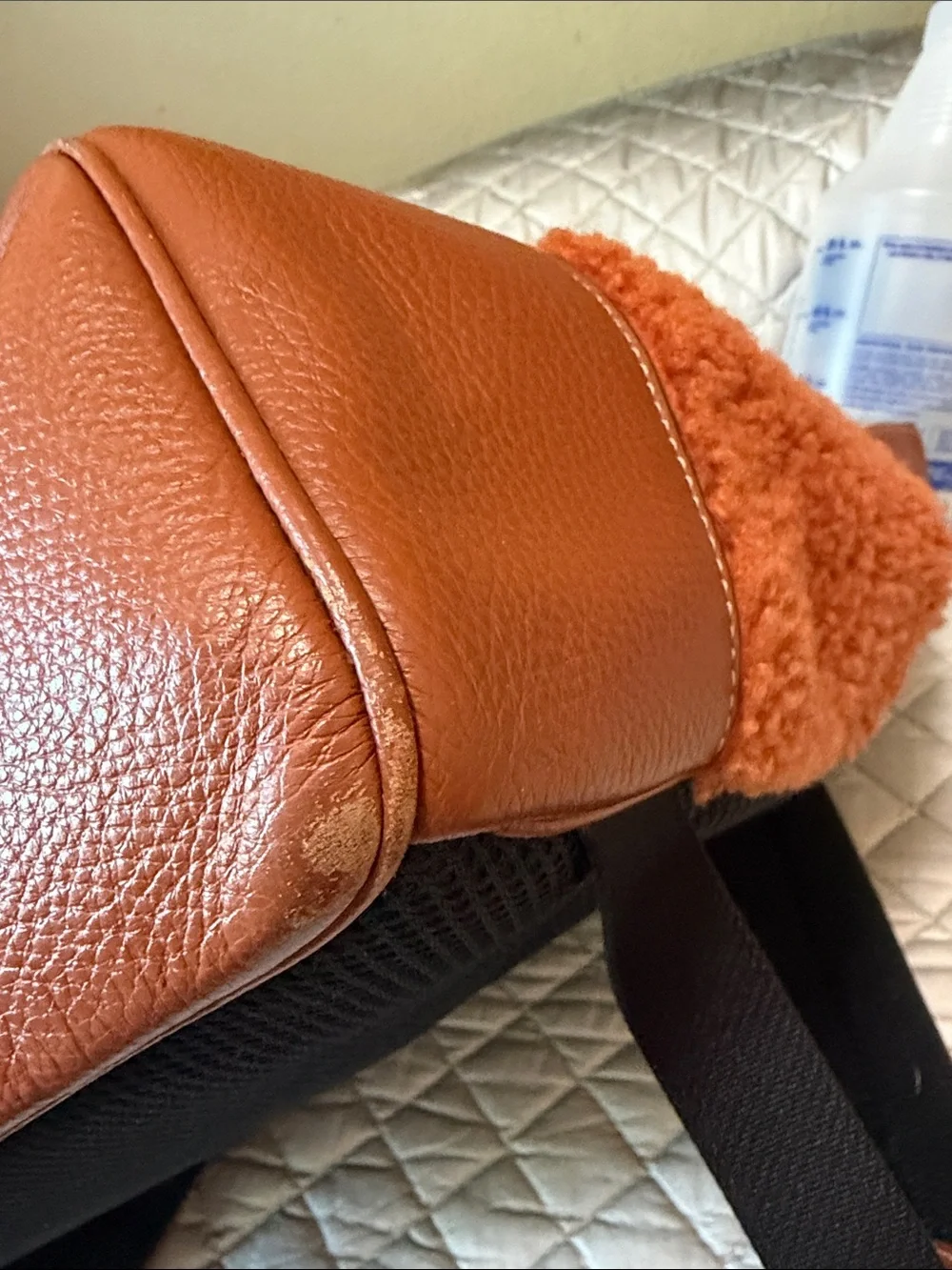 Coach Rust Orange Leather-Trim Sherpa Backpack